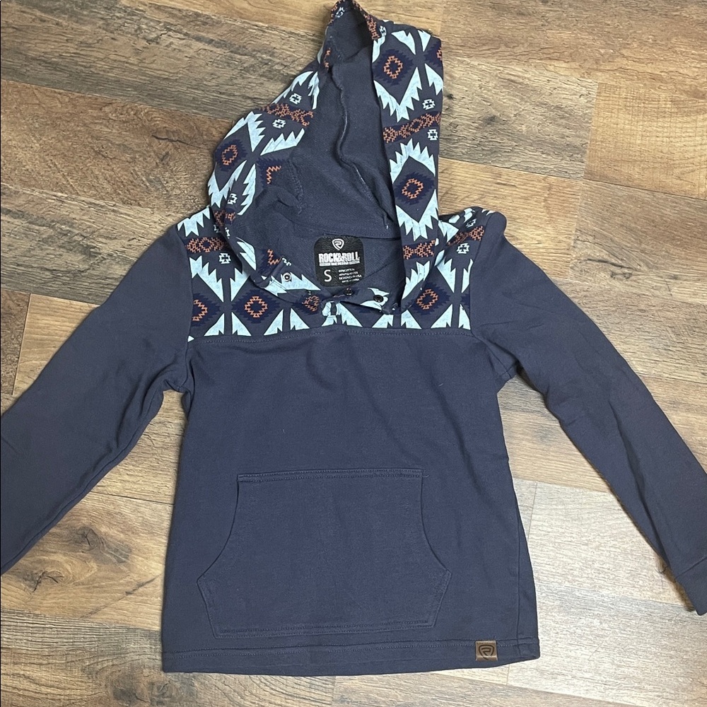 Navy Blue Patterned Hoodie Sweater